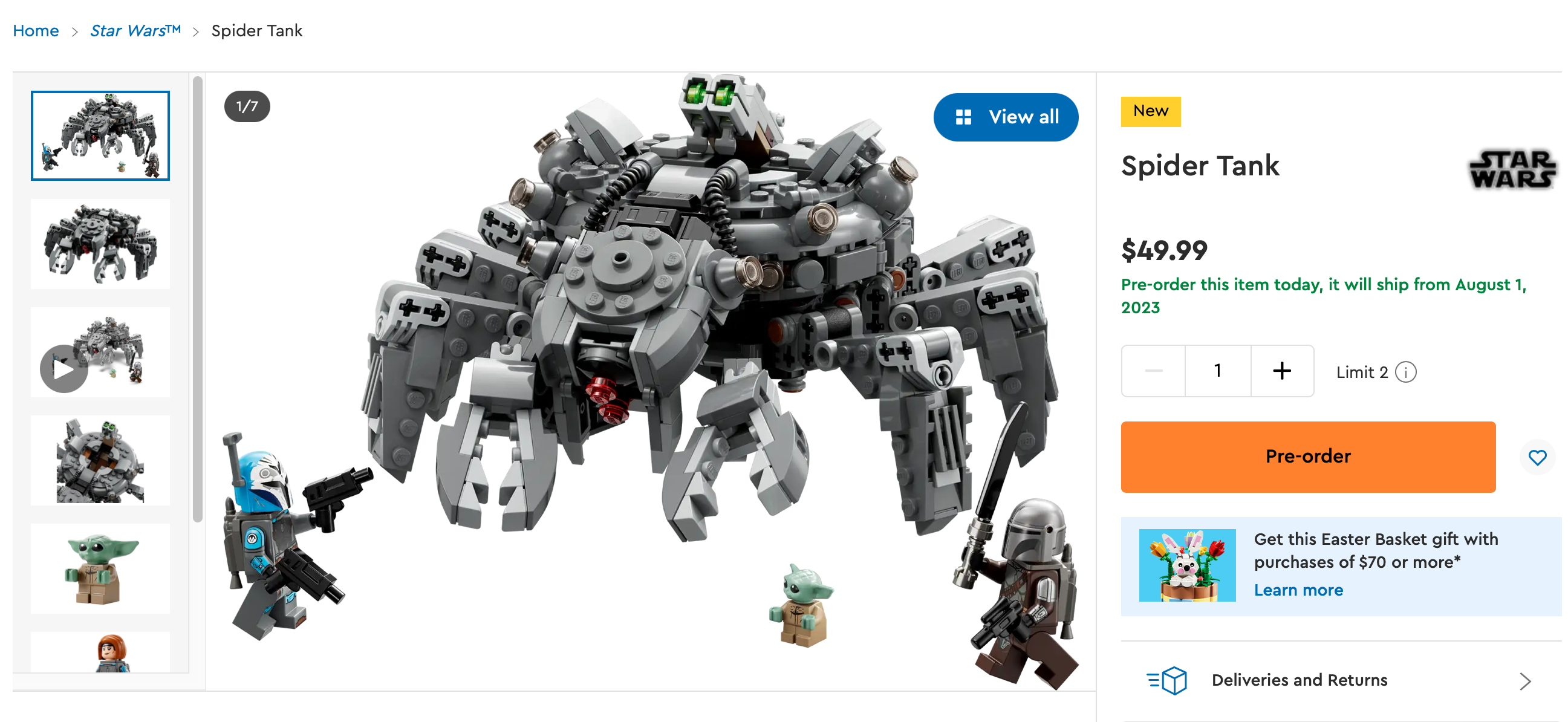 LEGO Star Wars Spider Tank 75361, Building Toy Mech from The Mandalorian  Season 3, Includes The Mandalorian with Darksaber, Bo-Katan, and Grogu  'Baby Yoda' Minifigures, Gift Idea for Kids Ages 9+ 